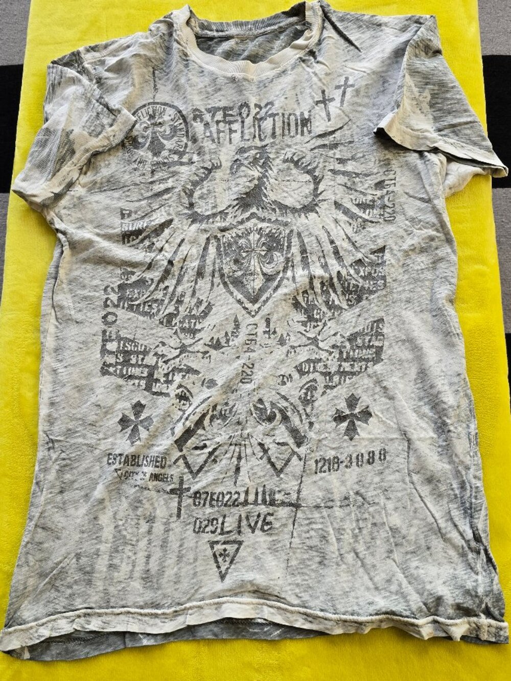 Vintage Affliction Distressed Skull Graphic Tee Grey Y2K Grunge Wing T-Shirt XL
